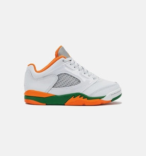 Air Jordan 5 Retro Low Hurricanes Preschool Lifestyle Shoe - Football Grey/Brilliant Orange/Pine Green