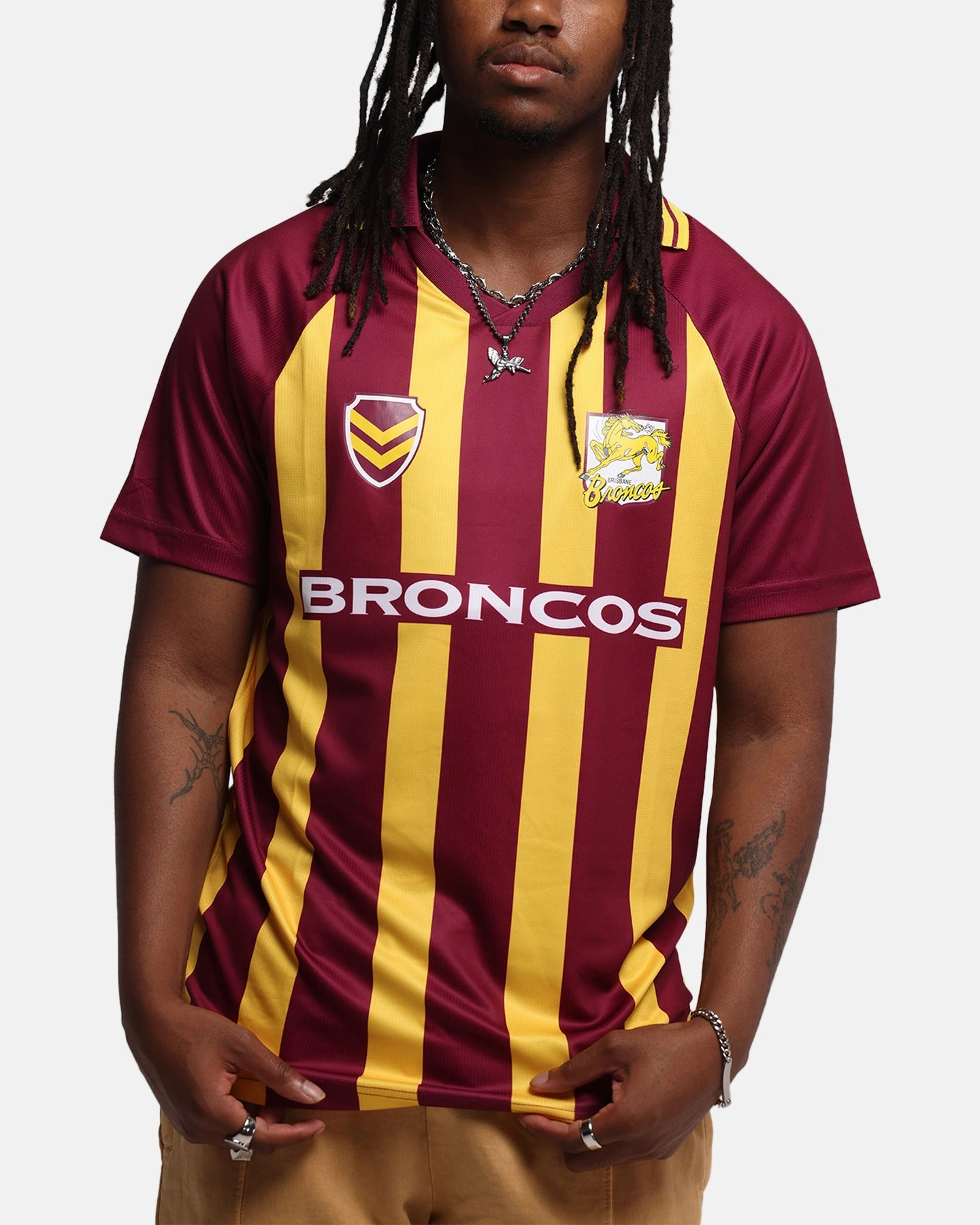 Bleacher Athletic Brisbane Broncos NRL 1908 Collared T-Shirt Official Team Colour
