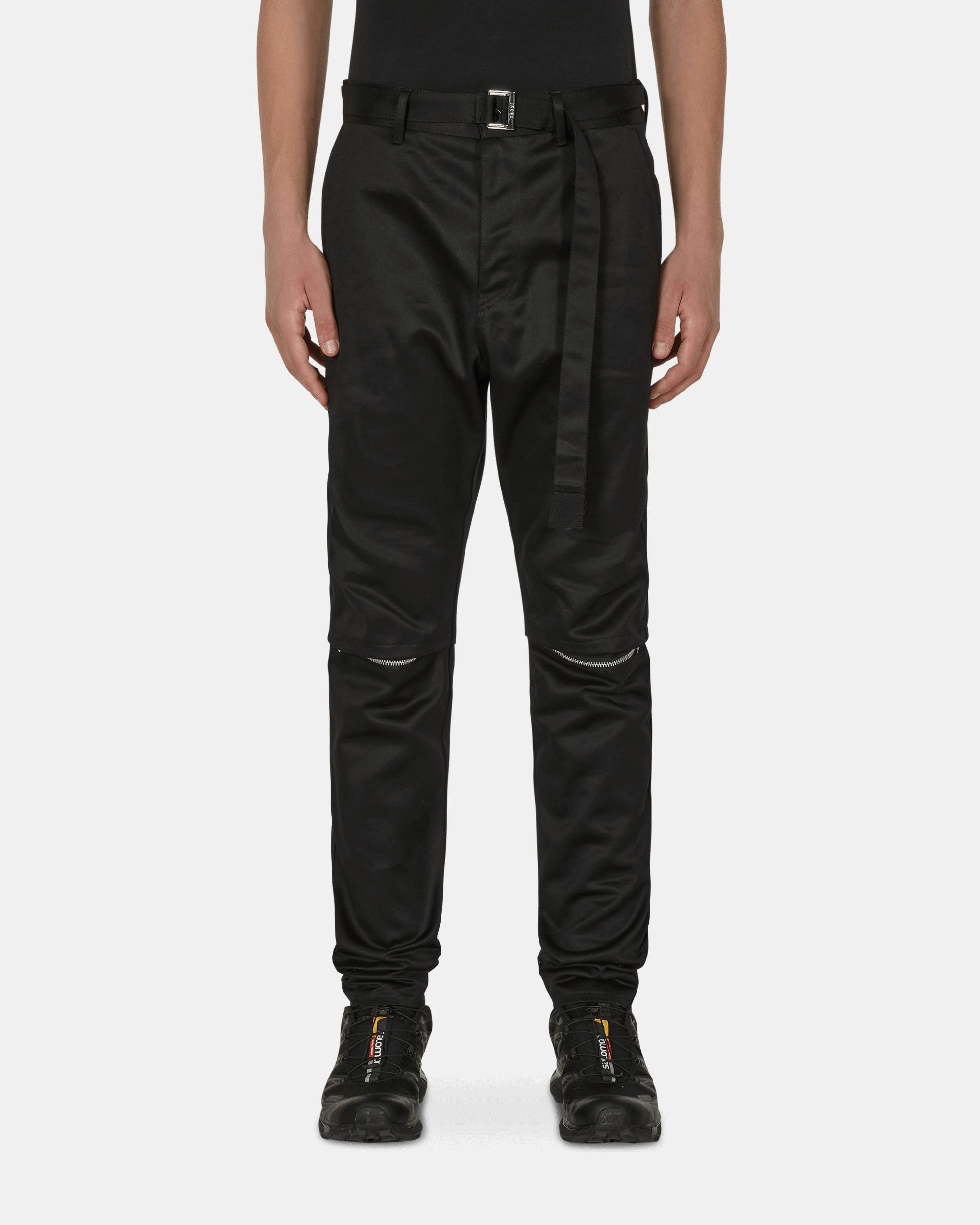 Cotton Chino Knee Zip Pants Black