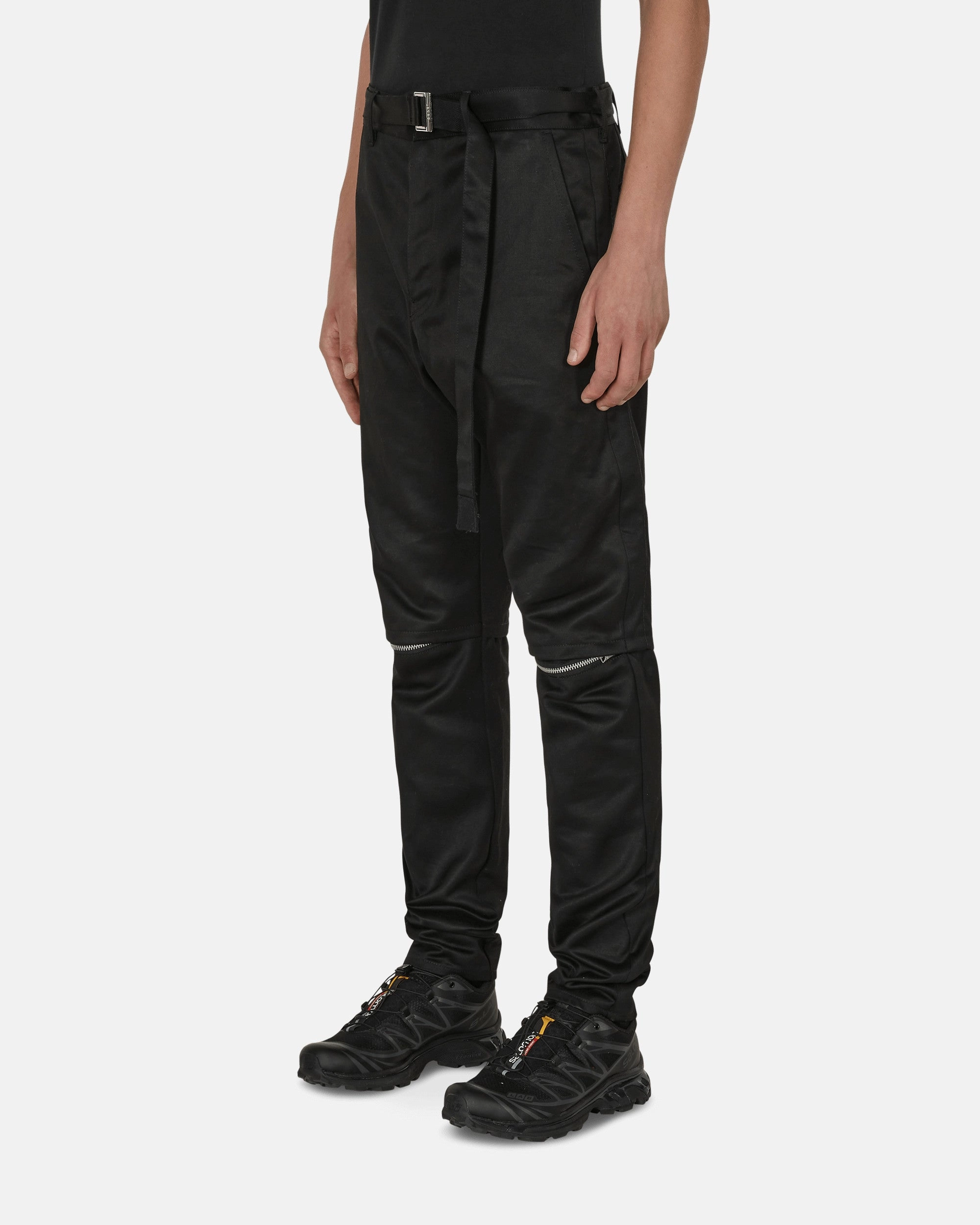 Cotton Chino Knee Zip Pants Black
