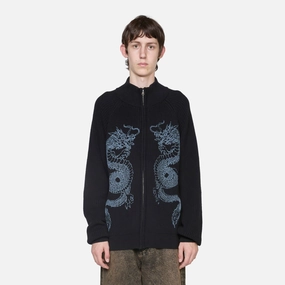 Dragon Zip-Thru Knit Sweater Black