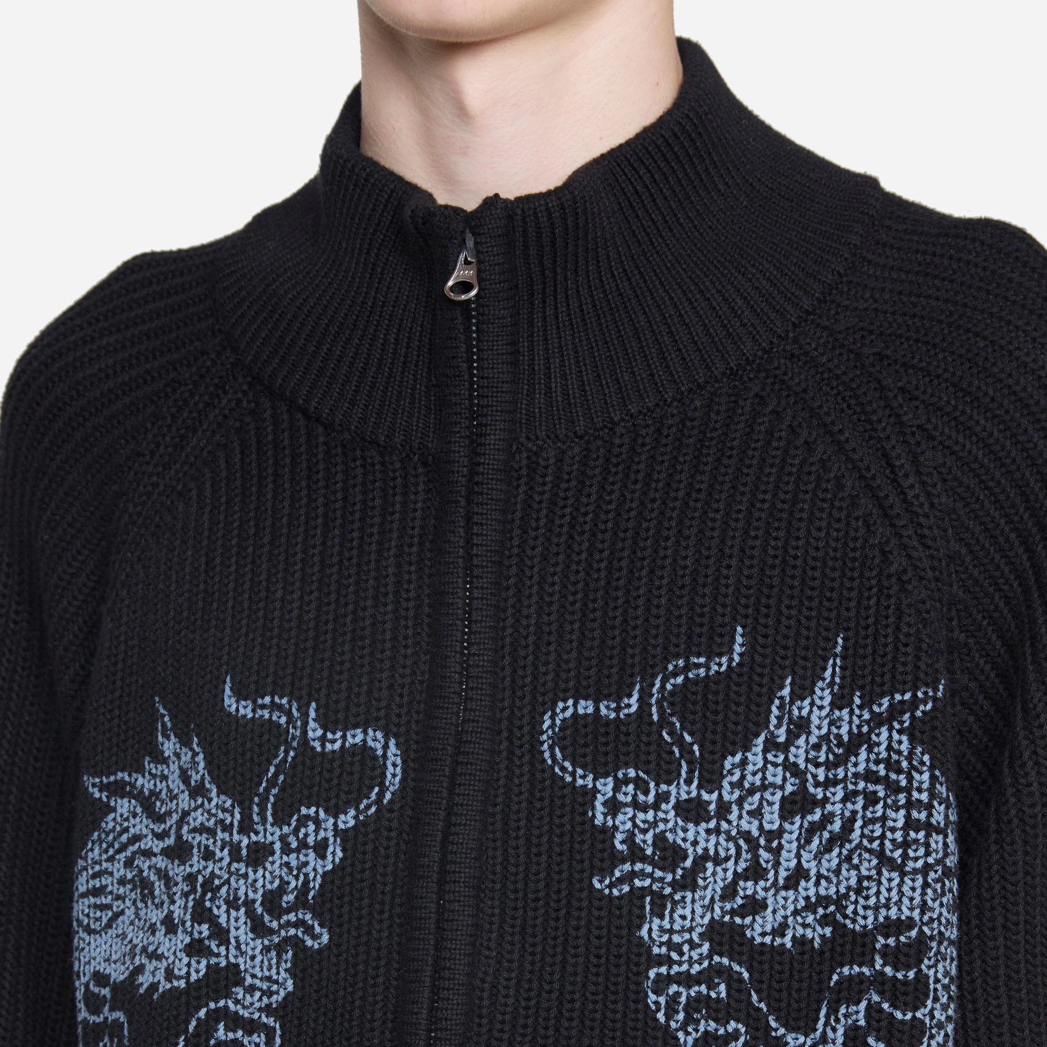 Dragon Zip-Thru Knit Sweater Black