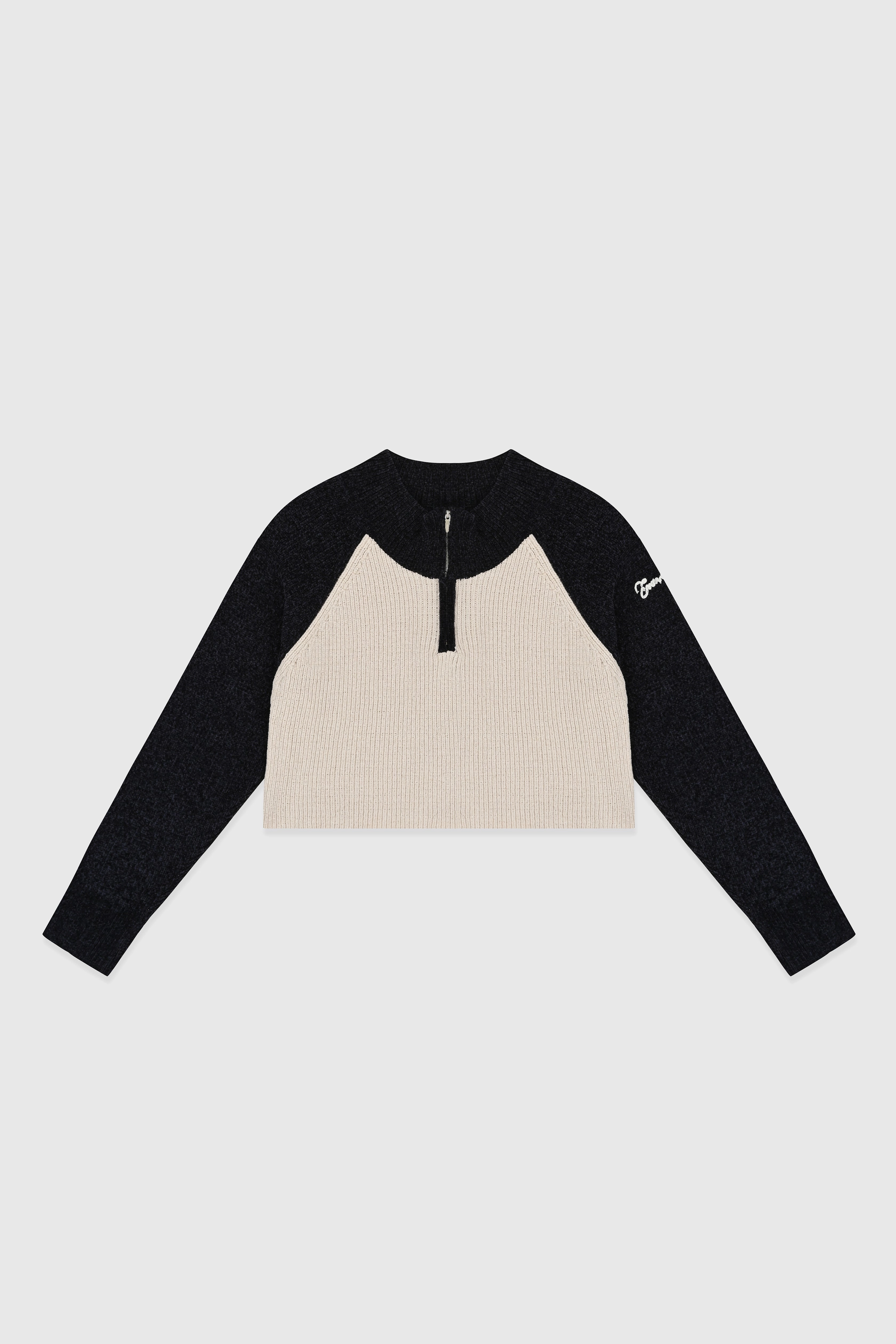 ENVT Cropped Half Zip-Up Knit Top