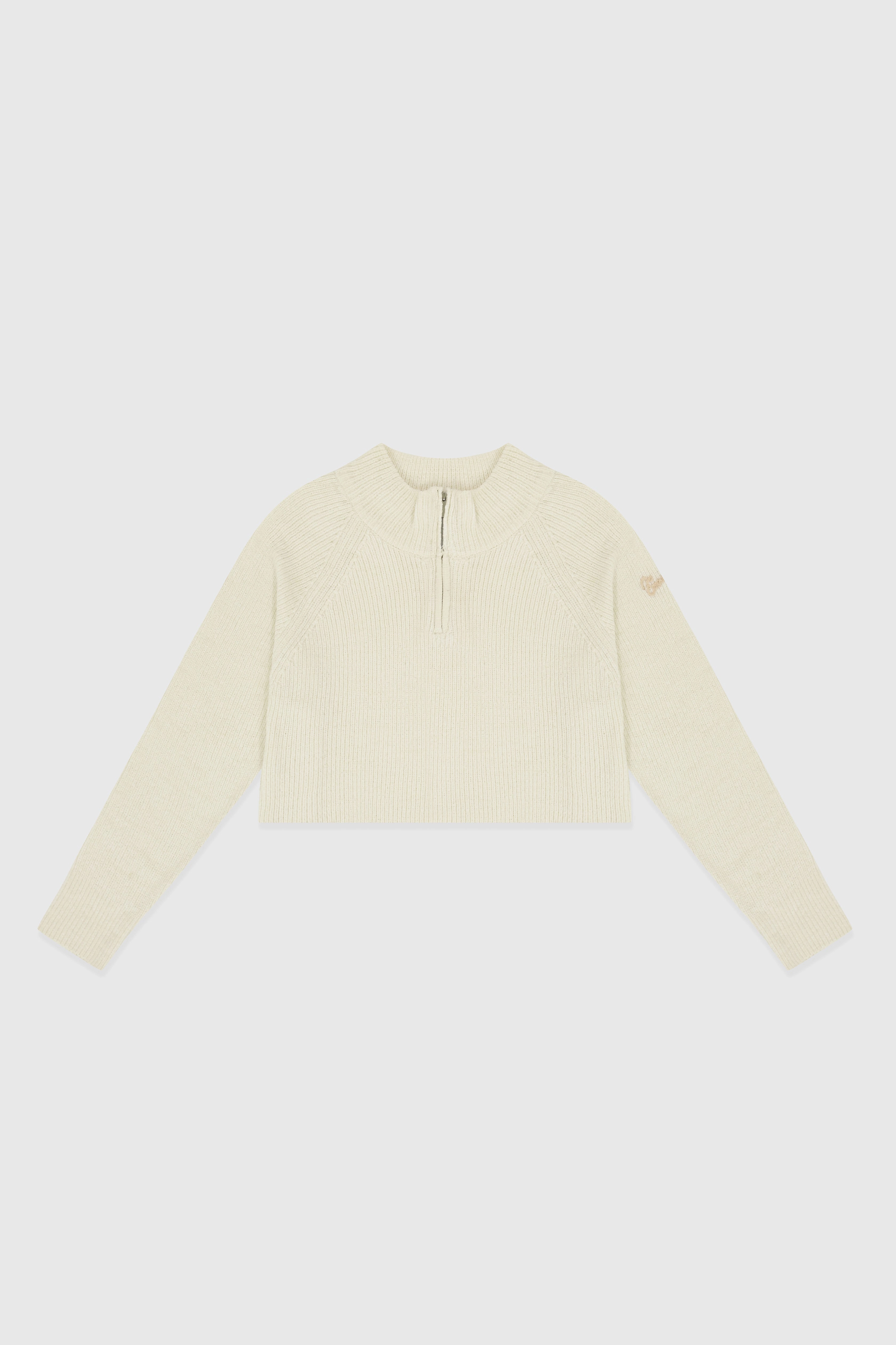 ENVT Cropped Half Zip-Up Knit Top