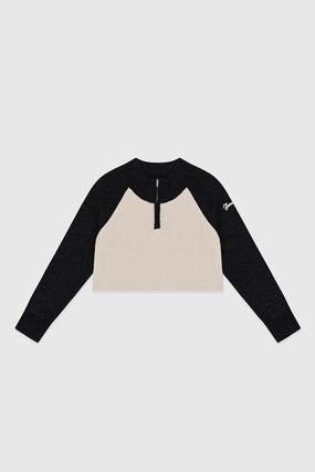 ENVT Cropped Half Zip-Up Knit Top