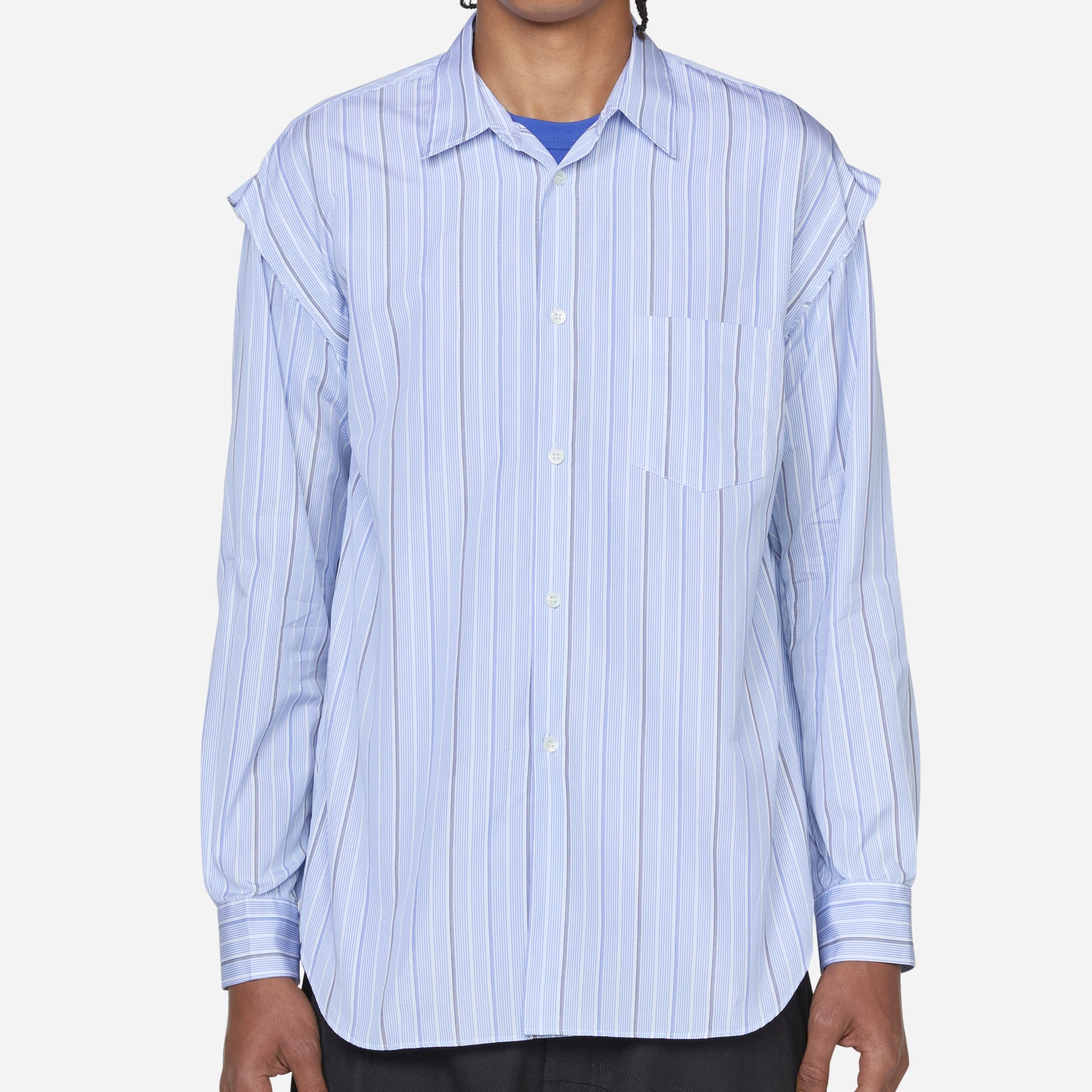 Frayed Shoulder Shirt Stripe