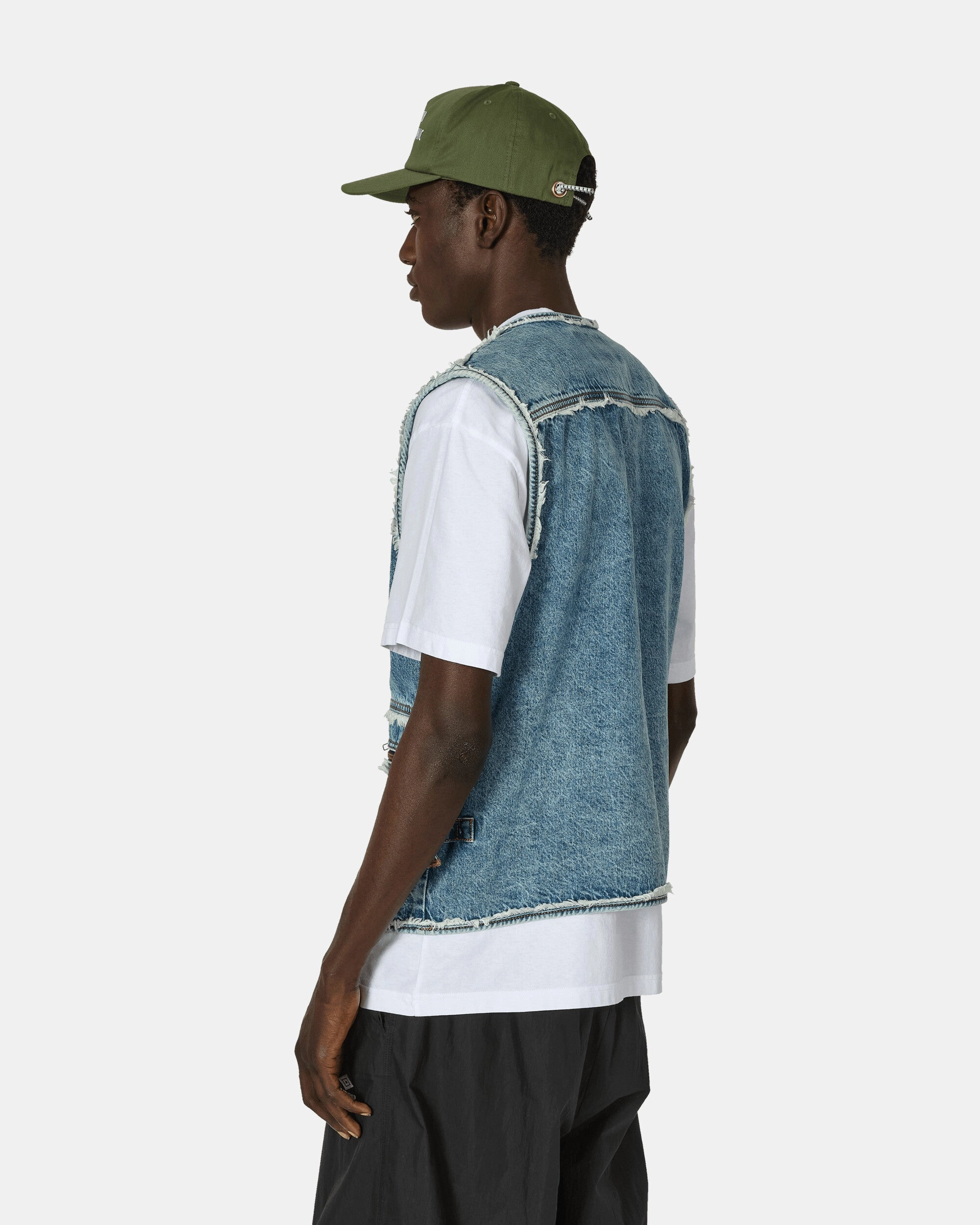 Fringes Utility Denim Vest Blue