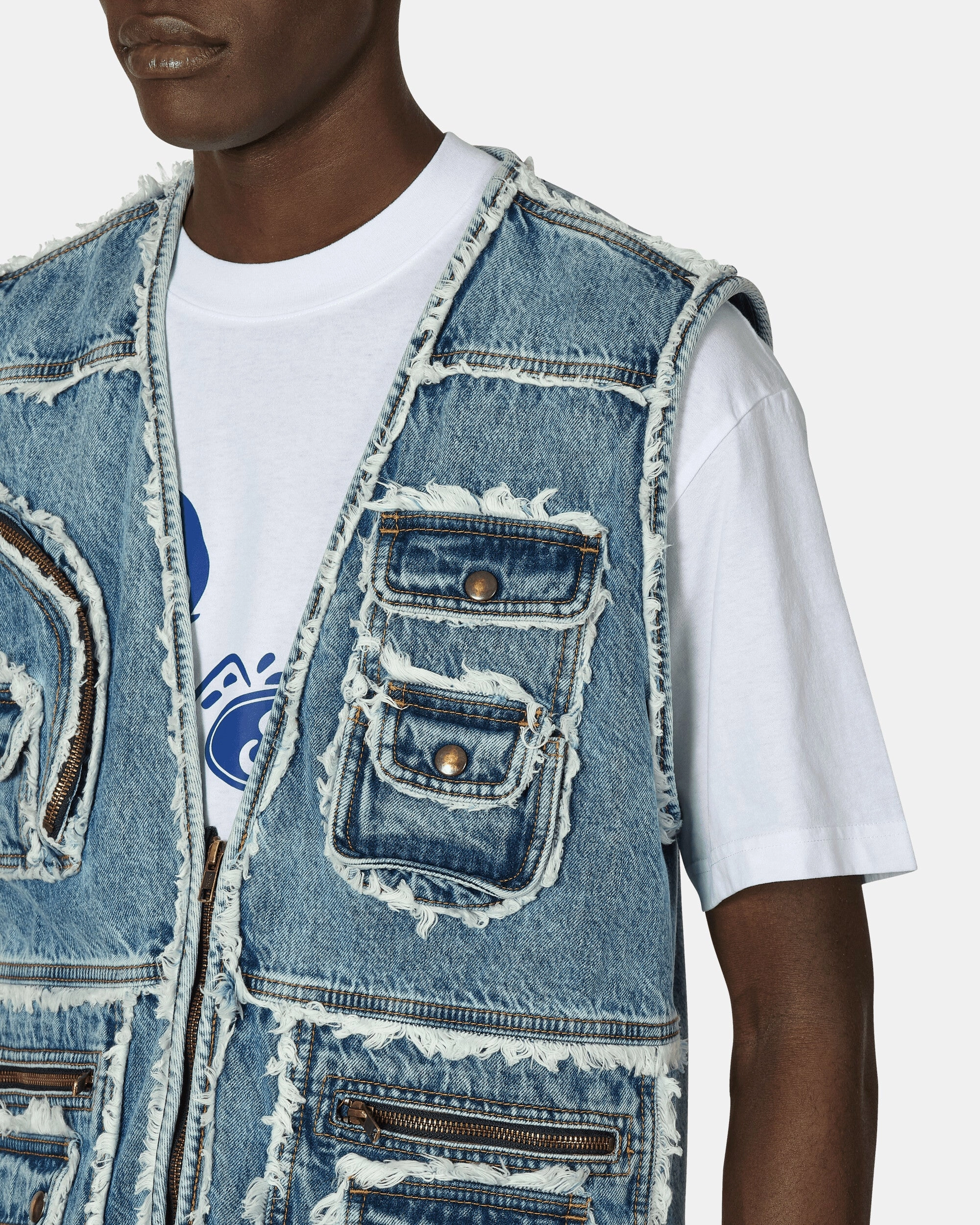 Fringes Utility Denim Vest Blue