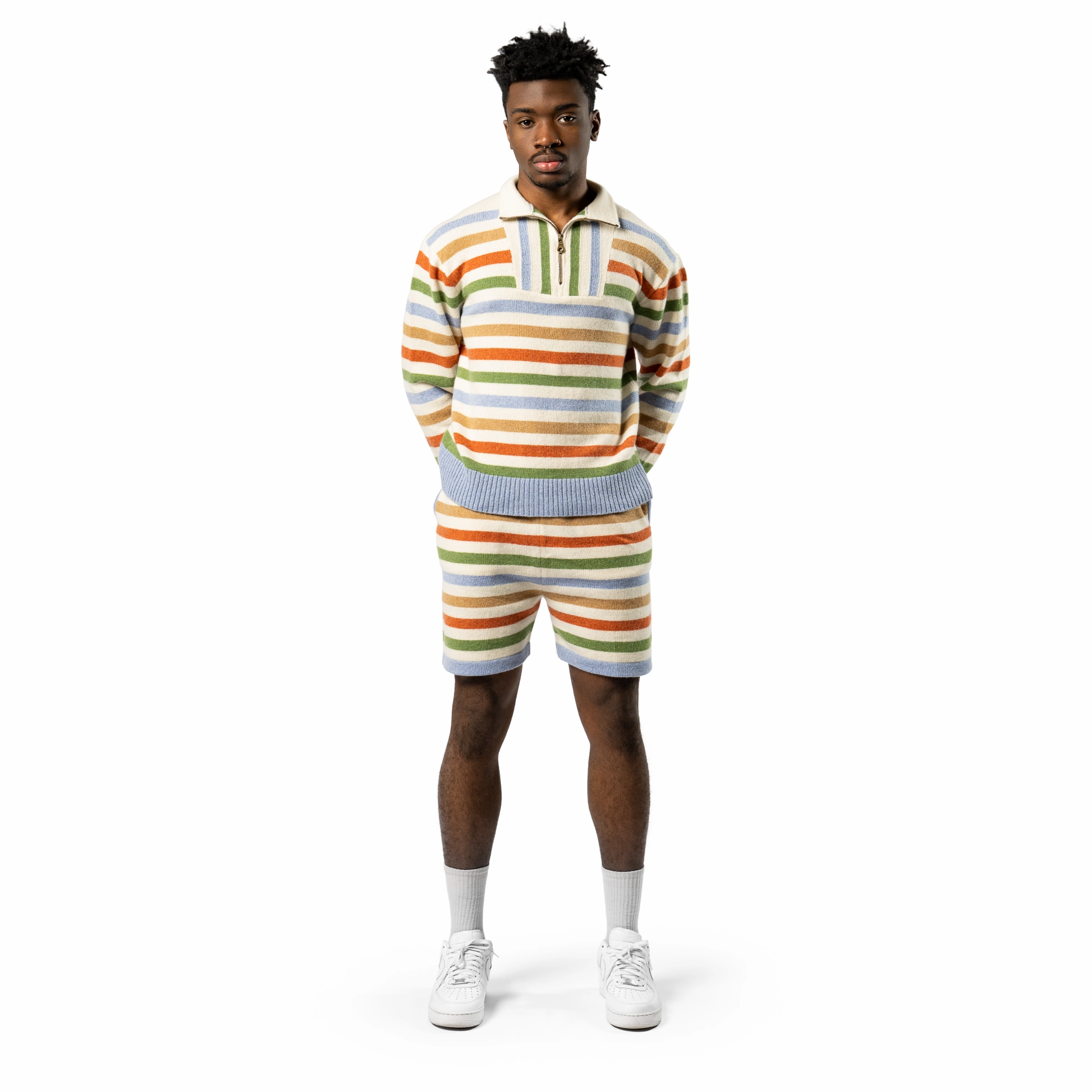 Harden Striped Shorts - Blue/Camel/Green/Orange