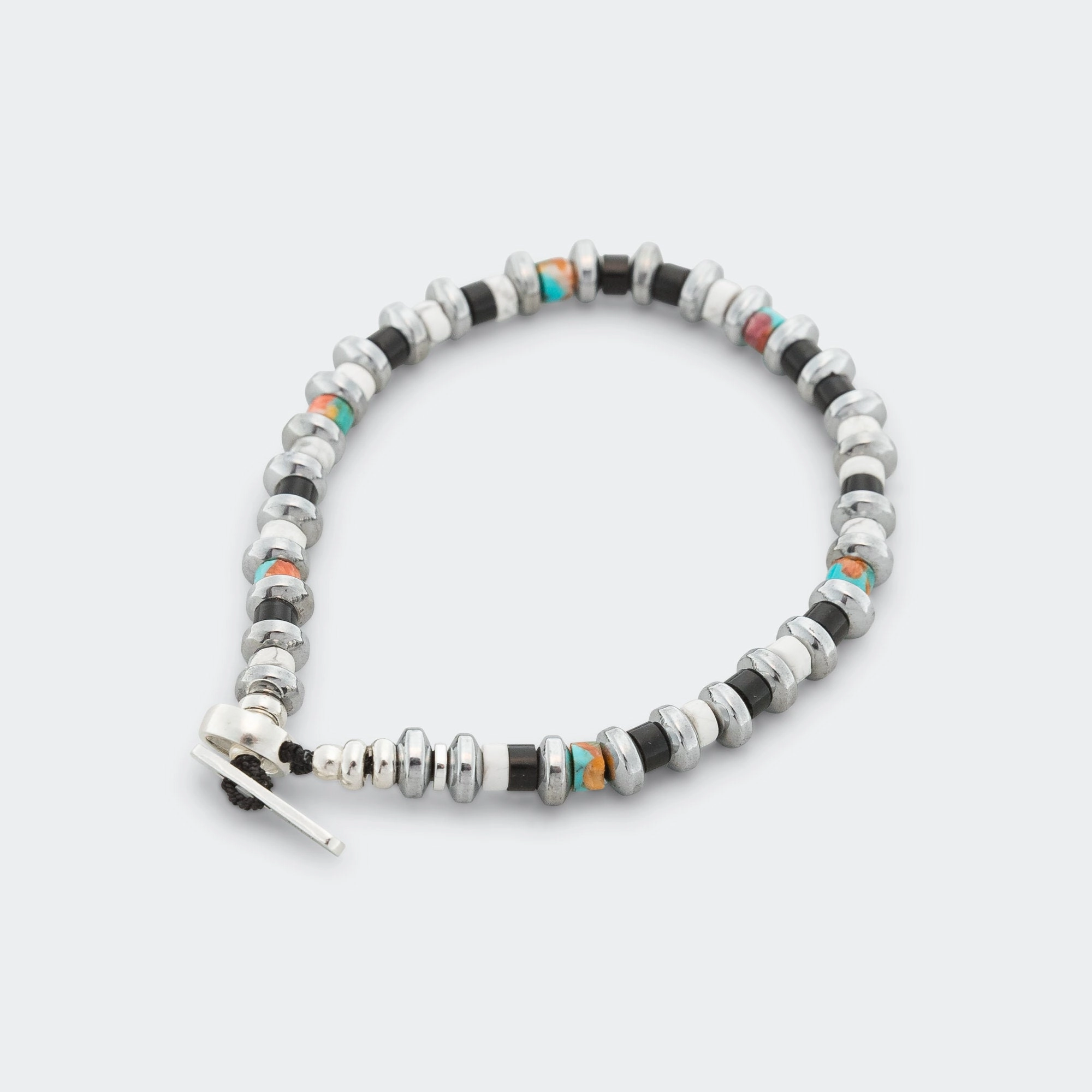 Hematite Roundel Bracelet - Jet/Turquoise