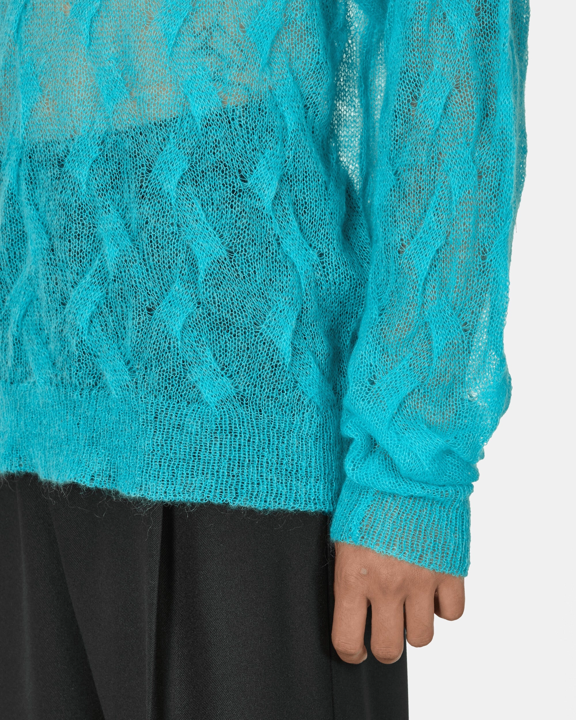 Loose Knit Cross Cable Sweater Cyan