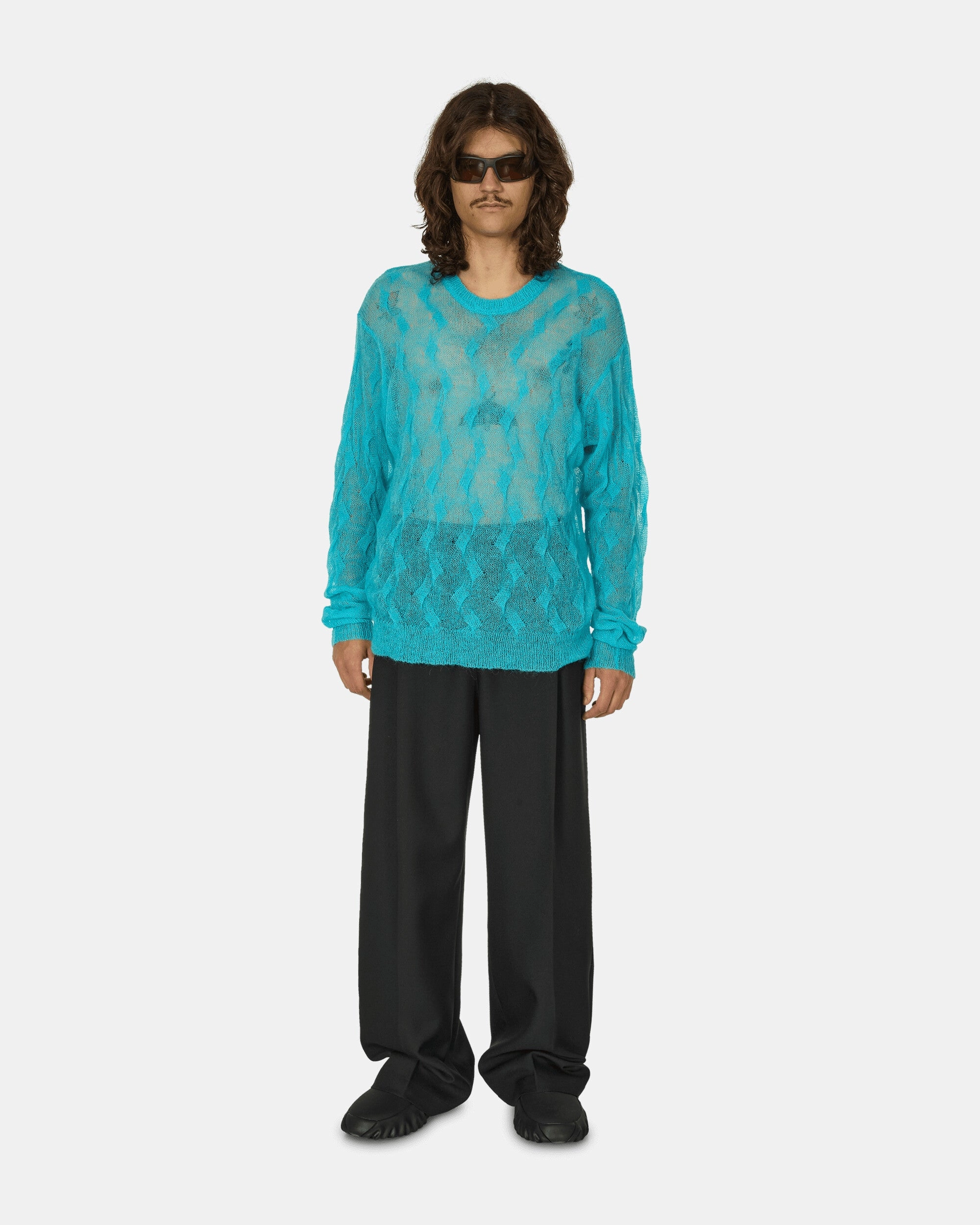 Loose Knit Cross Cable Sweater Cyan