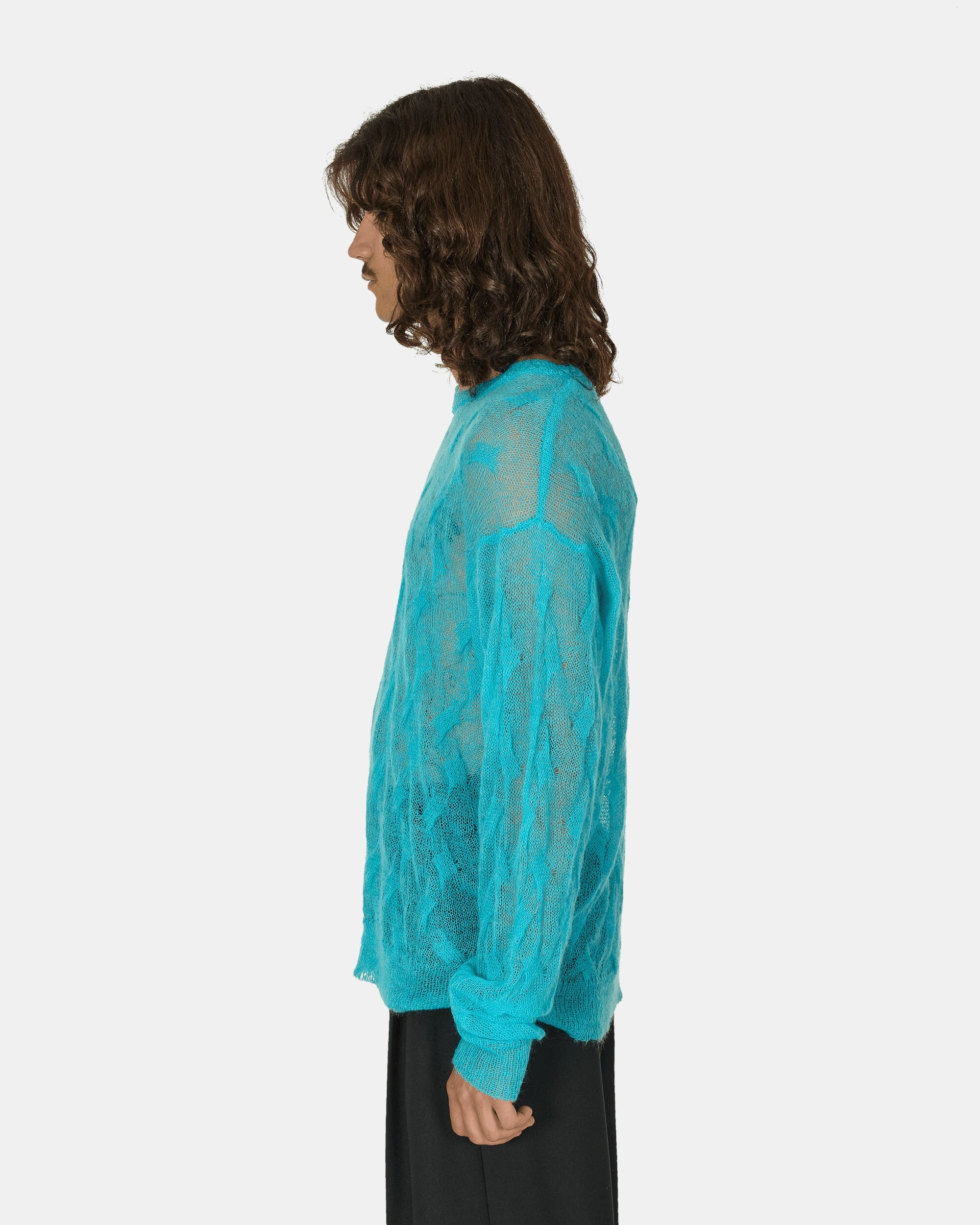 Loose Knit Cross Cable Sweater Cyan
