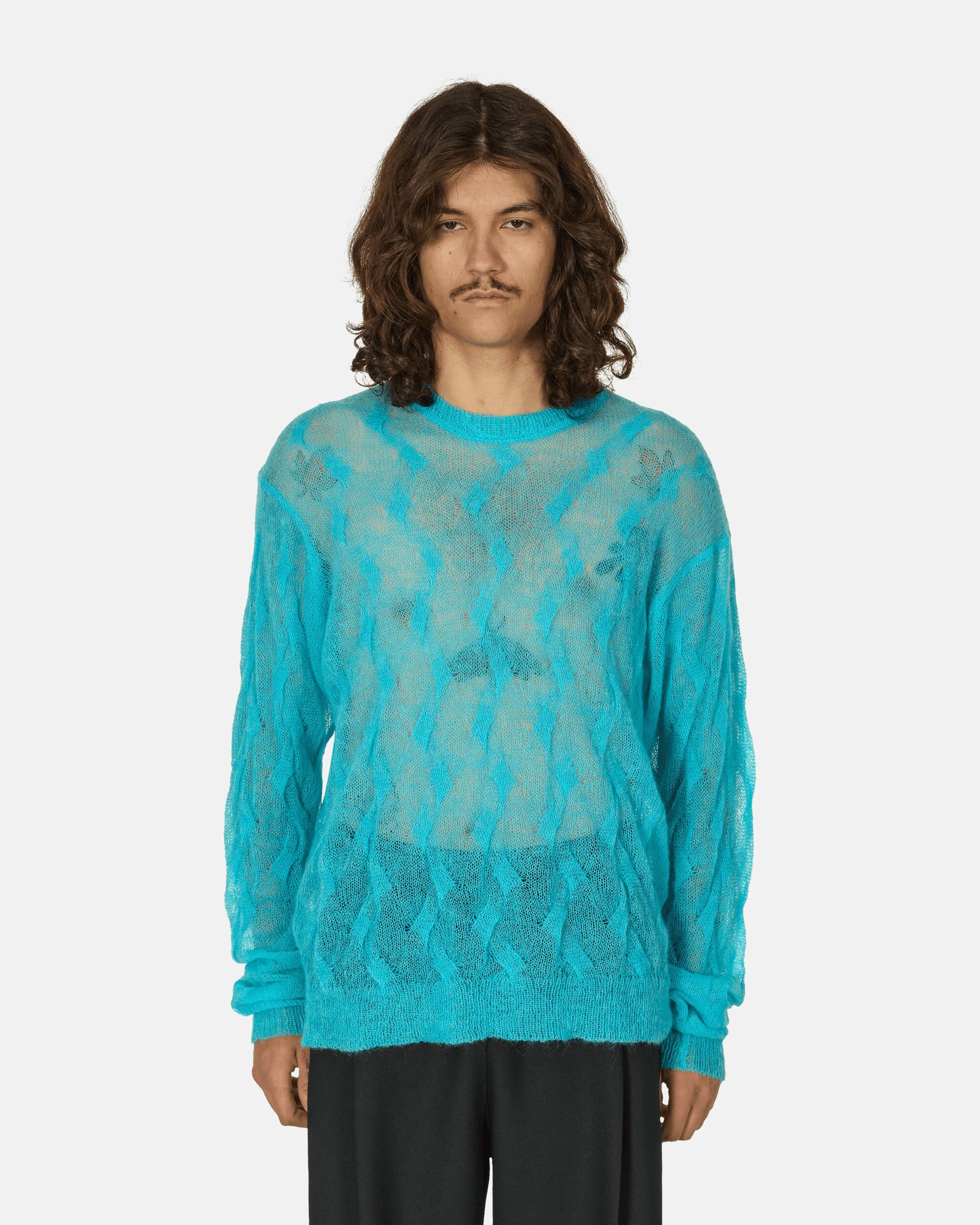 Loose Knit Cross Cable Sweater Cyan