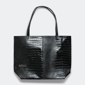Metal Logo Stud Croc Tote - Black