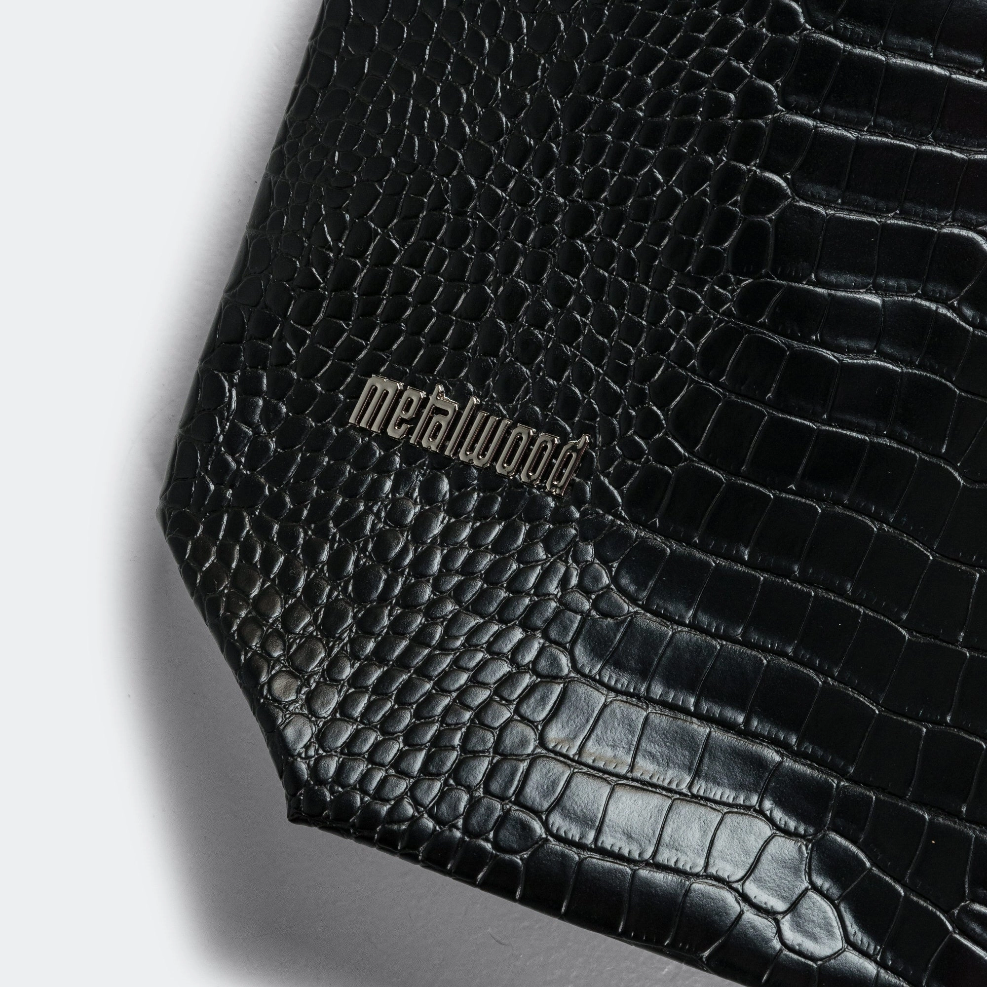 Metal Logo Stud Croc Tote - Black