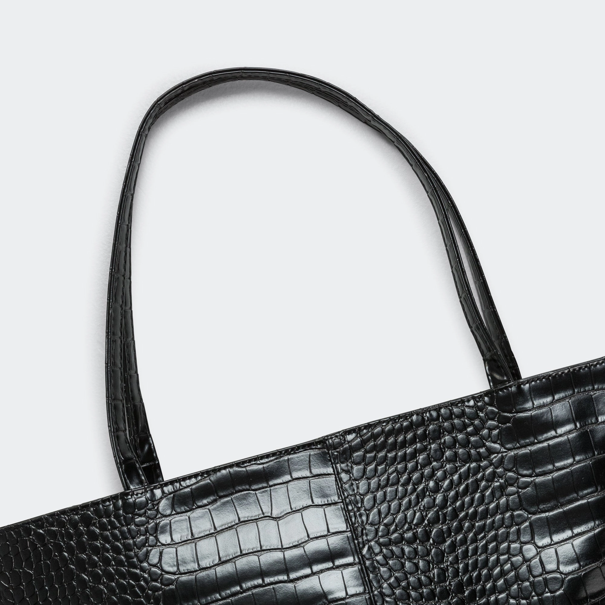Metal Logo Stud Croc Tote - Black