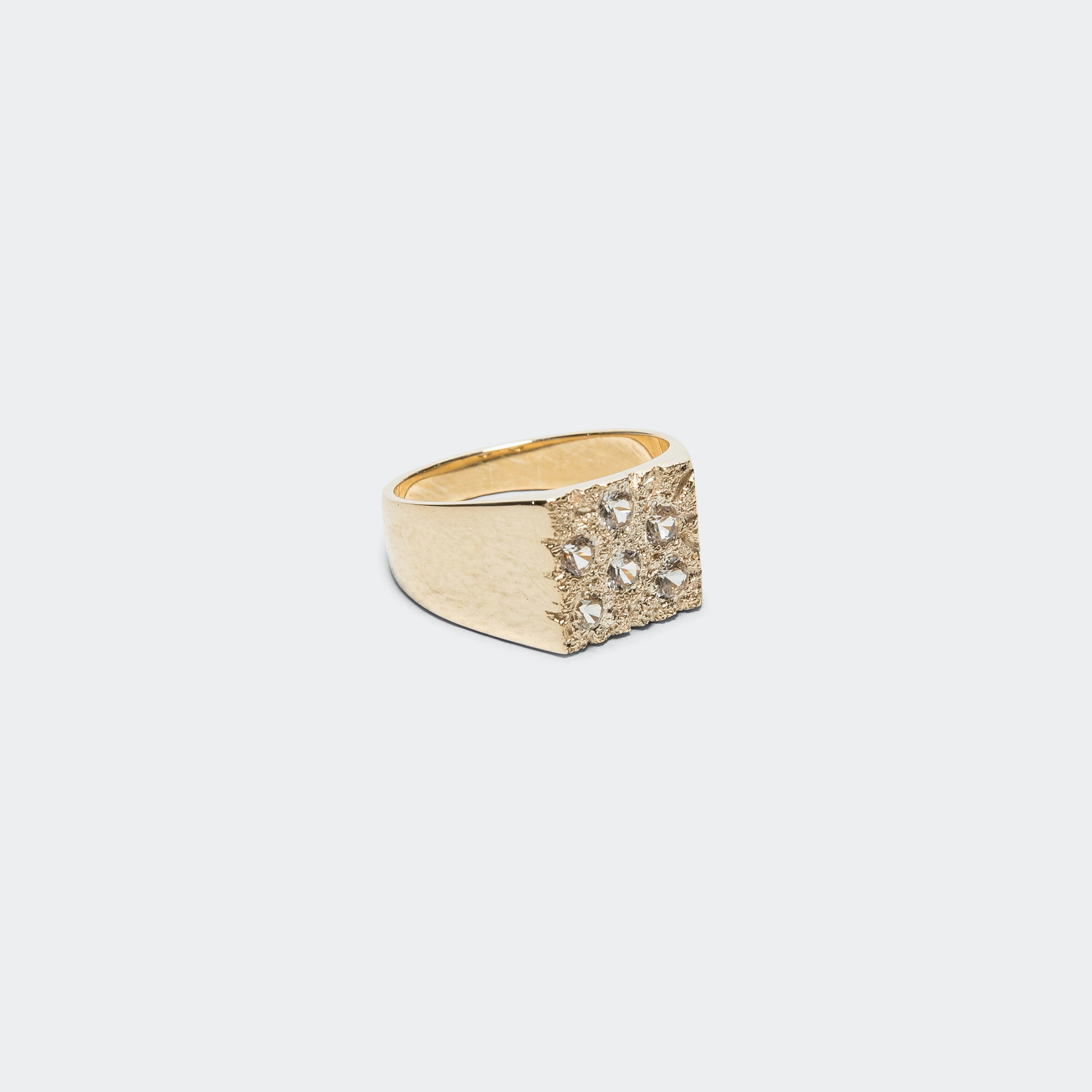 Mini Rose Garden Signet Ring - Clear Sapphires/9K Gold