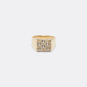 Mini Rose Garden Signet Ring - Clear Sapphires/9K Gold