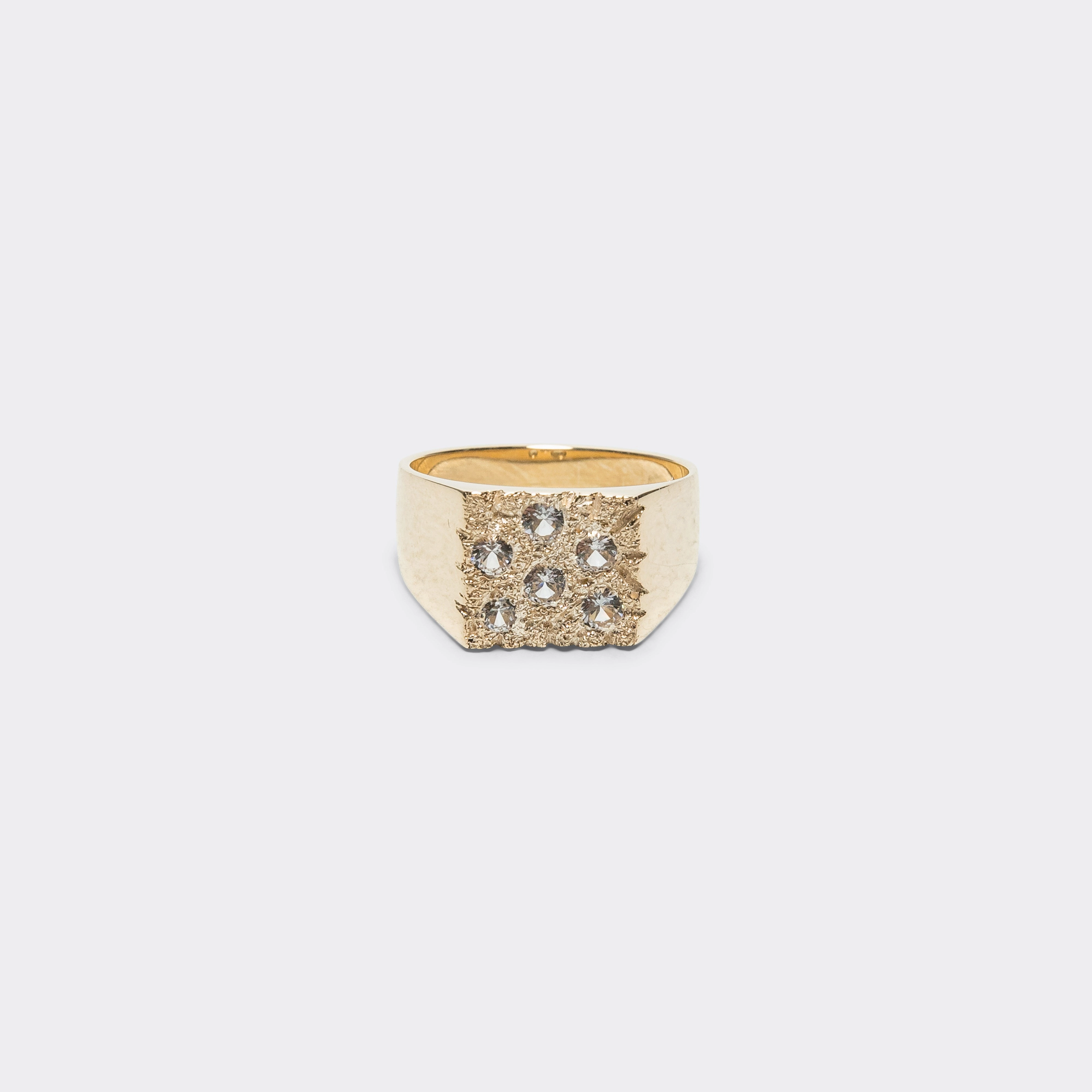 Mini Rose Garden Signet Ring - Clear Sapphires/9K Gold