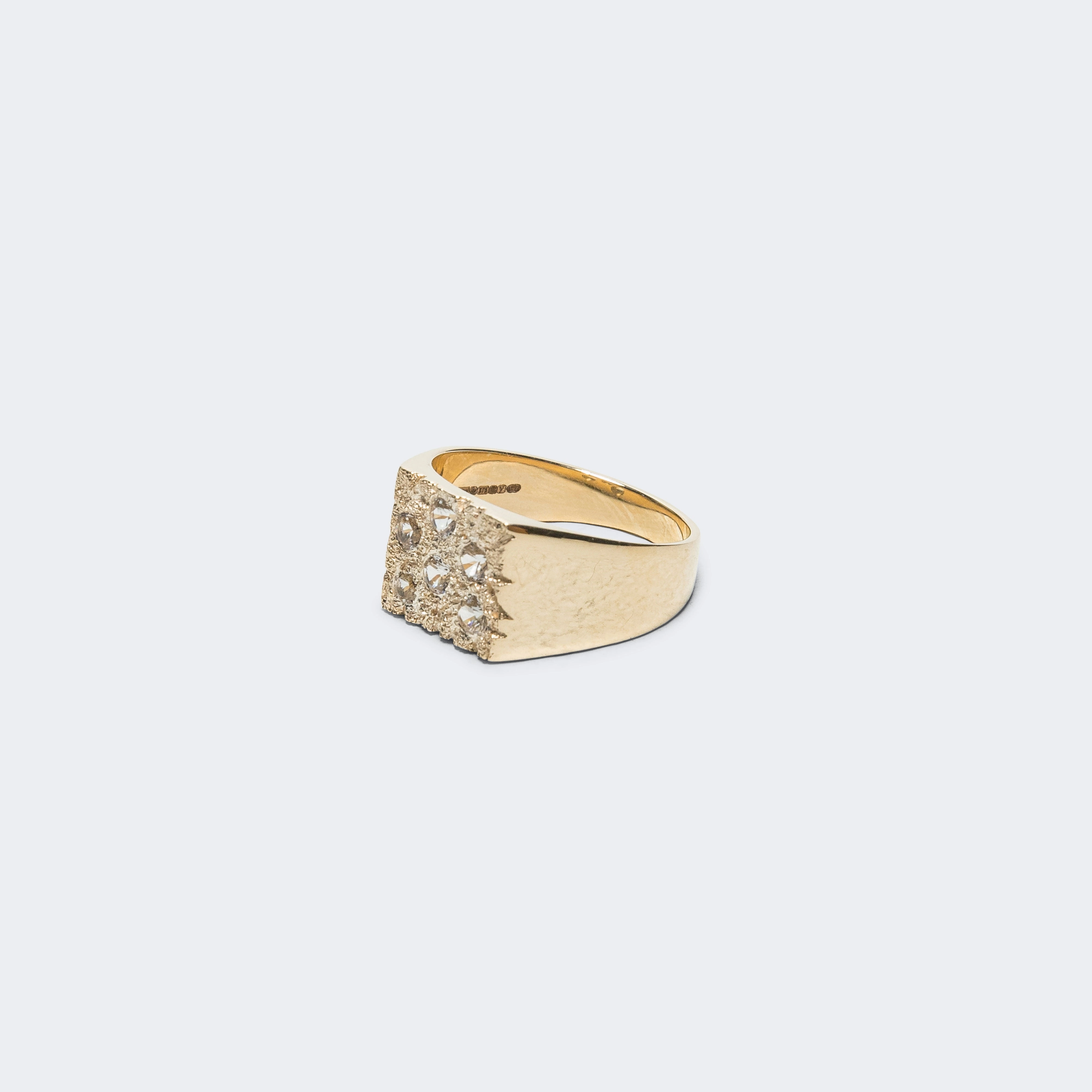 Mini Rose Garden Signet Ring - Clear Sapphires/9K Gold