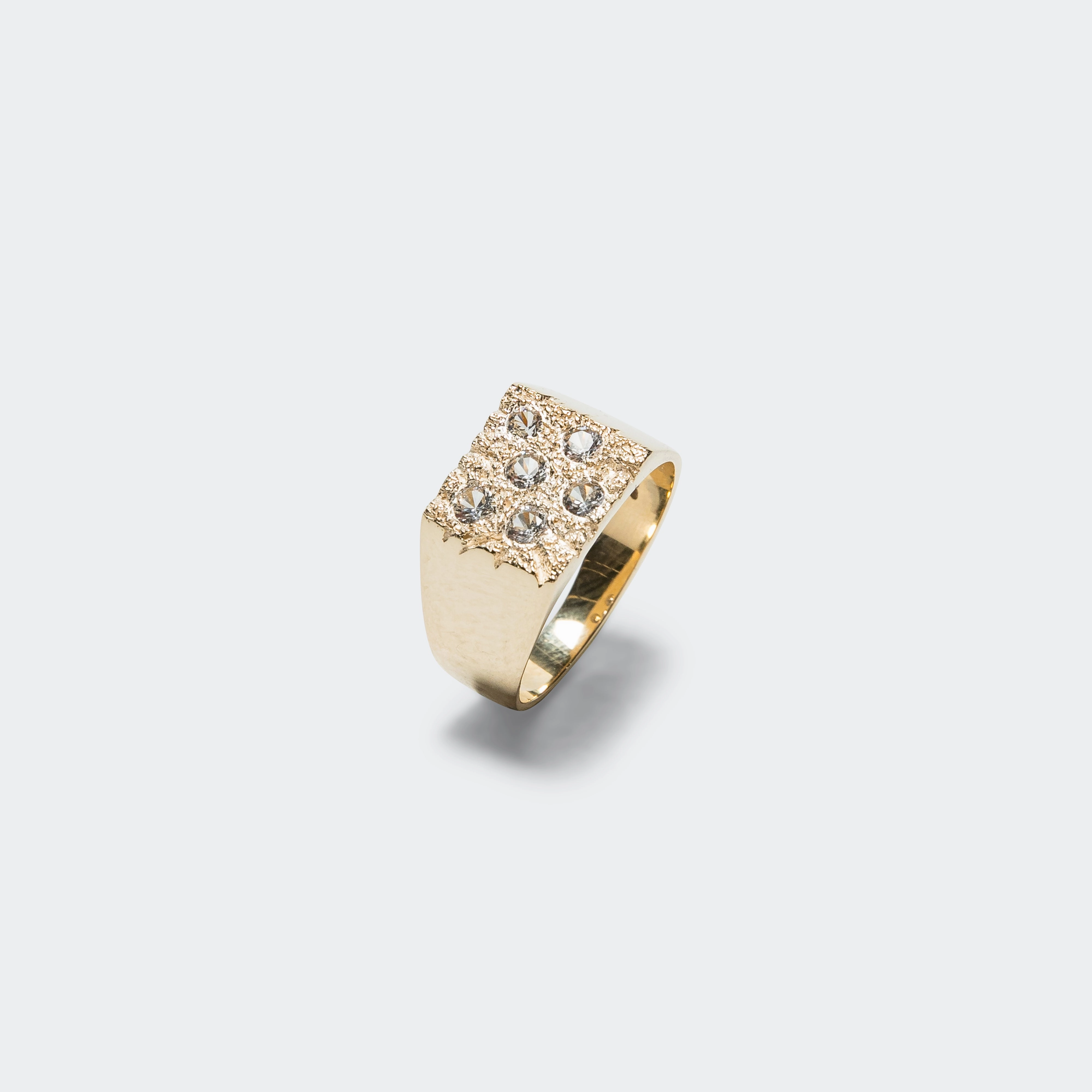 Mini Rose Garden Signet Ring - Clear Sapphires/9K Gold