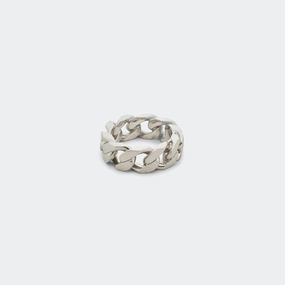 Minimal Logo Curb Ring - Silver Toned Brass