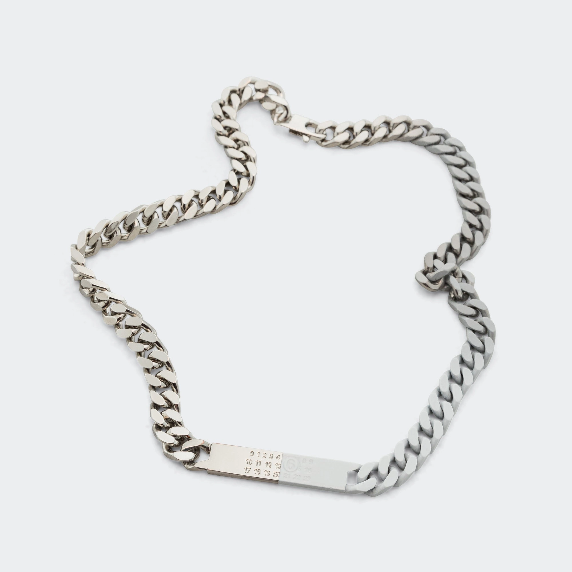 Minimal Logo ID Tag Curb Necklace - Silver Toned Brass