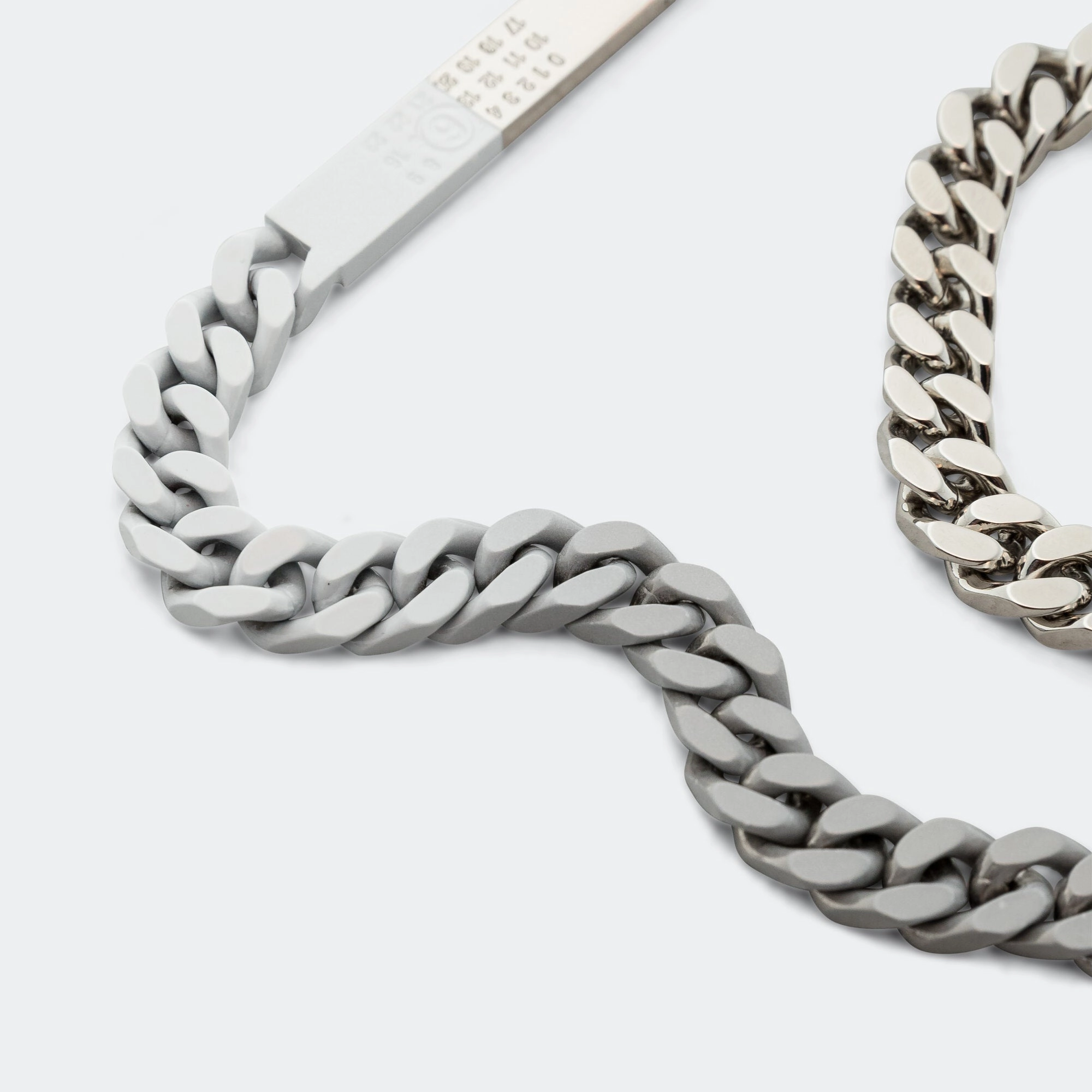 Minimal Logo ID Tag Curb Necklace - Silver Toned Brass
