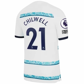 Nike Chelsea Ben Chilwell Away Jersey w/ EPL   Club World Cup Patches 22/23 (White/College Navy)