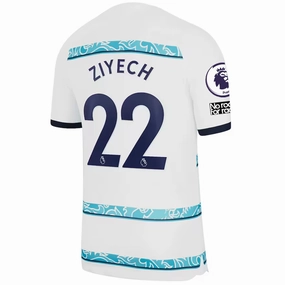 Nike Chelsea Hakim Ziyech Away Jersey w/ EPL   Club World Cup Patches 22/23 (White/College Navy)