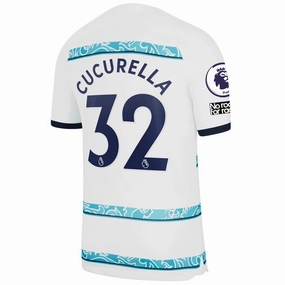 Nike Chelsea Marc Cucurella Away Jersey w/ EPL   Club World Cup Patches 22/23 (White/College Navy)