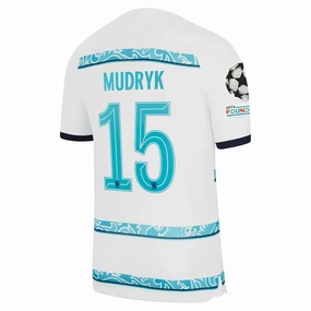 Nike Chelsea Mudryk Away Jersey w/ Champions League   Club World Cup Patches 22/23 (White/College Navy)