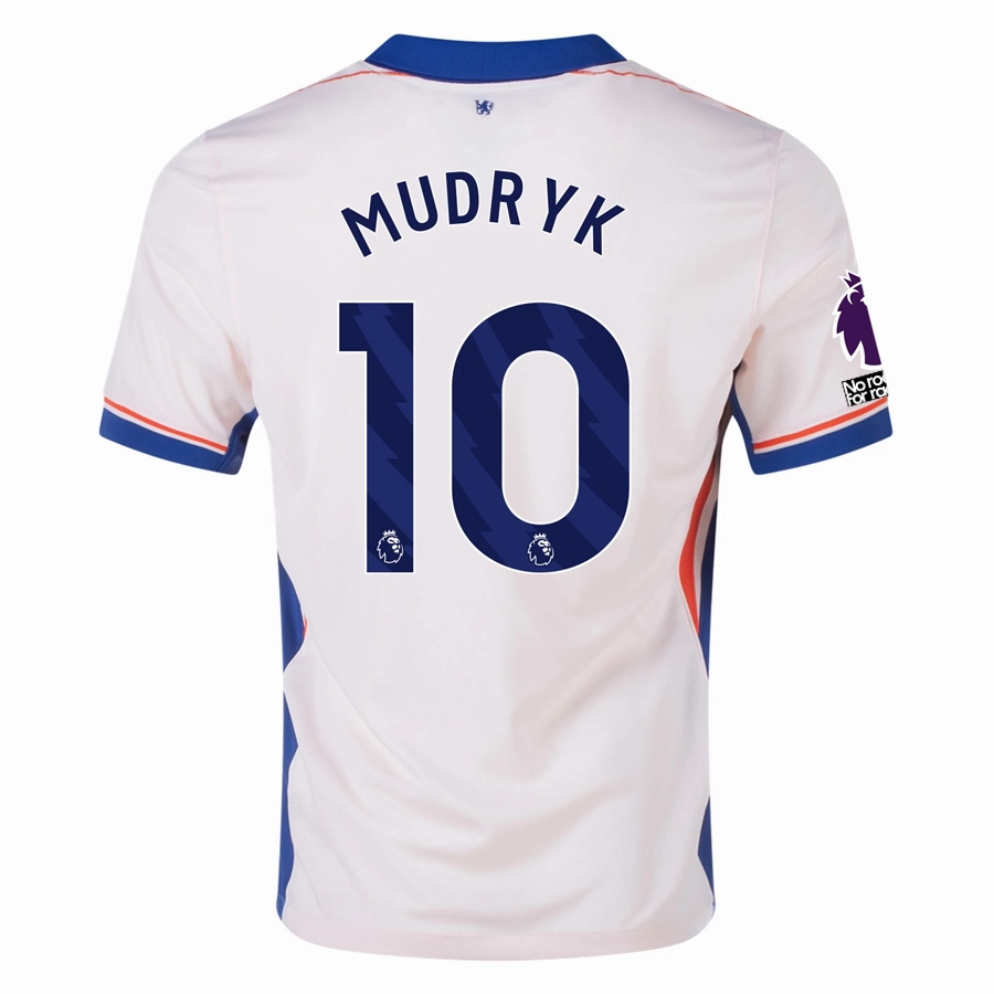 Nike Chelsea Mykhailo Mudryk Away Jersey w/ EPL   No Room For Racism Patches 24/25 (Guava Ice/Rush Blue)