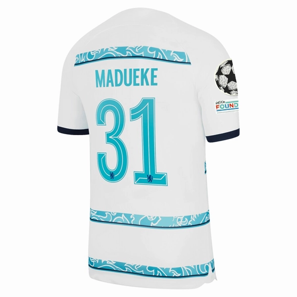 Nike Chelsea Noni Madueke Away Jersey w/ Champions League   Club World Cup Patches 22/23 (White/College Navy)