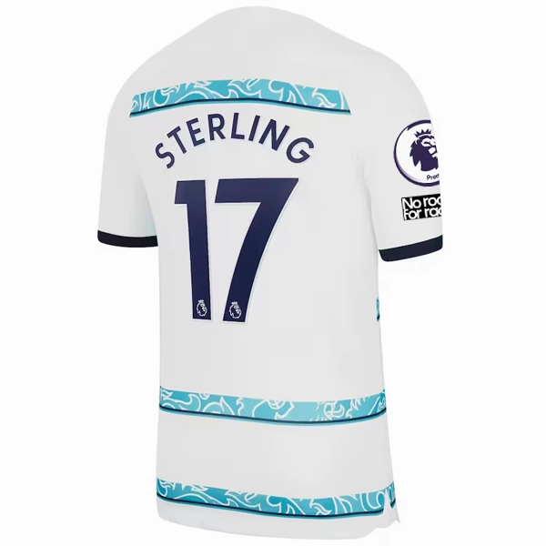 Nike Chelsea Raheem Sterling Away Jersey w/ EPL   Club World Cup Patches 22/23 (White/College Navy)