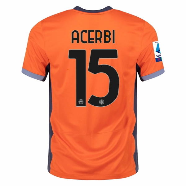 Nike Inter Milan Francesco Acerbi Third Jersey w/ Serie A   Copa Italia Patches 23/24 (Safety Orange/Thunder Blue)