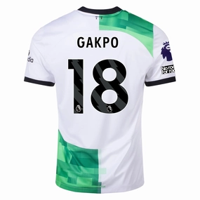 Nike Liverpool Away Cody Gakpo Jersey w/ EPL   No Room For Racism Patches 23/24 (White/Green Spark)