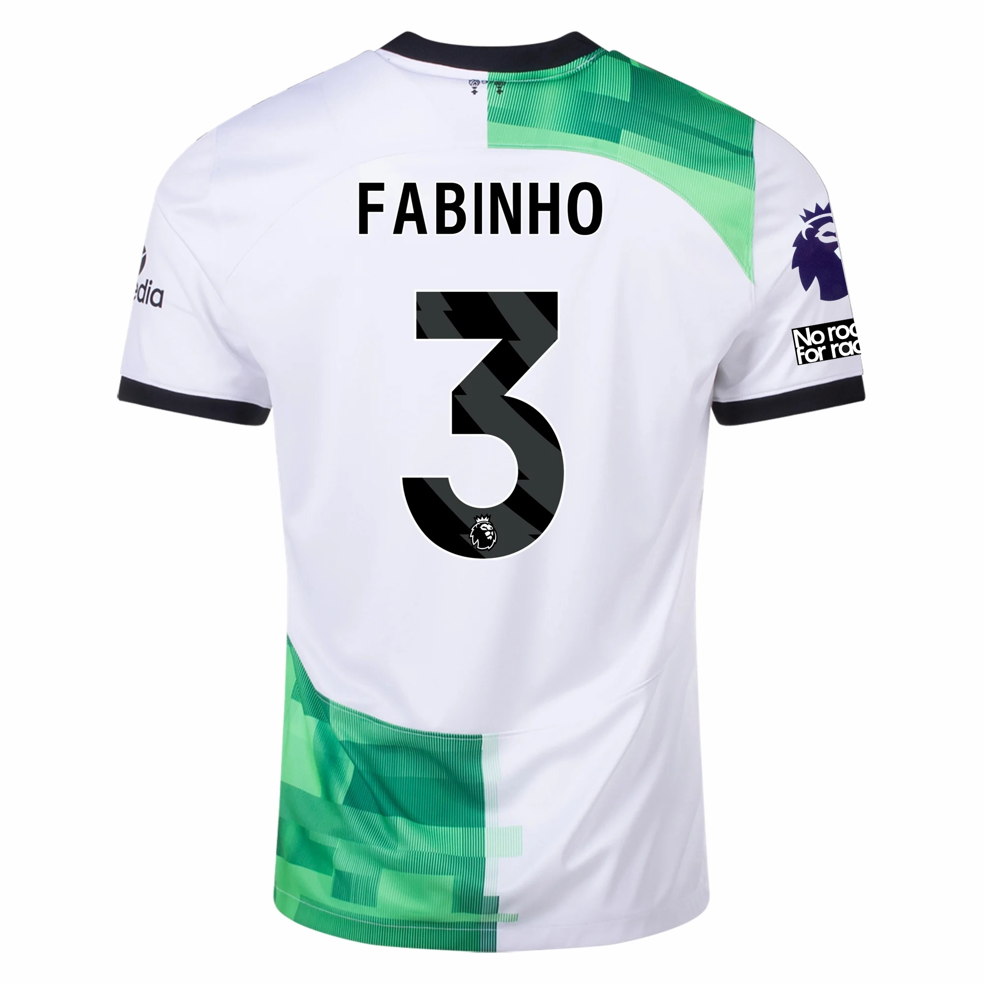 Nike Liverpool Away Fabinho Jersey w/ EPL   No Room For Racism Patches 23/24 (White/Green Spark)