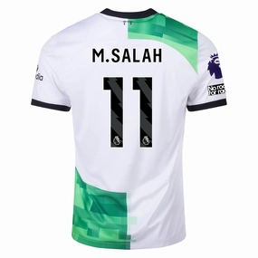 Nike Liverpool Away Mohamed Salah Jersey w/ EPL   No Room For Racism Patches 23/24 (White/Green Spark)