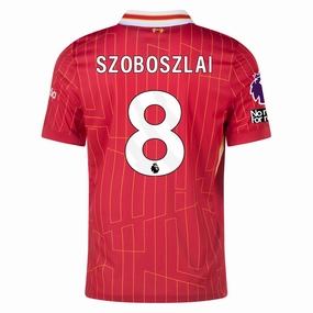 Nike Liverpool Dominik Szoboszlai Home Jersey w/ EPL   No Room For Racism Patches 24/25 (Gym Red/Chrome Yellow)