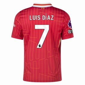 Nike Liverpool Luis Díaz Home Jersey w/ EPL   No Room For Racism Patches 24/25 (Gym Red/Chrome Yellow)
