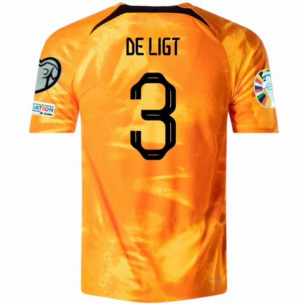 Nike Netherlands De Ligt Home Match Authentic Jersey w/ Euro Qualifying Patches 22/23 (Laser Orange/Black)