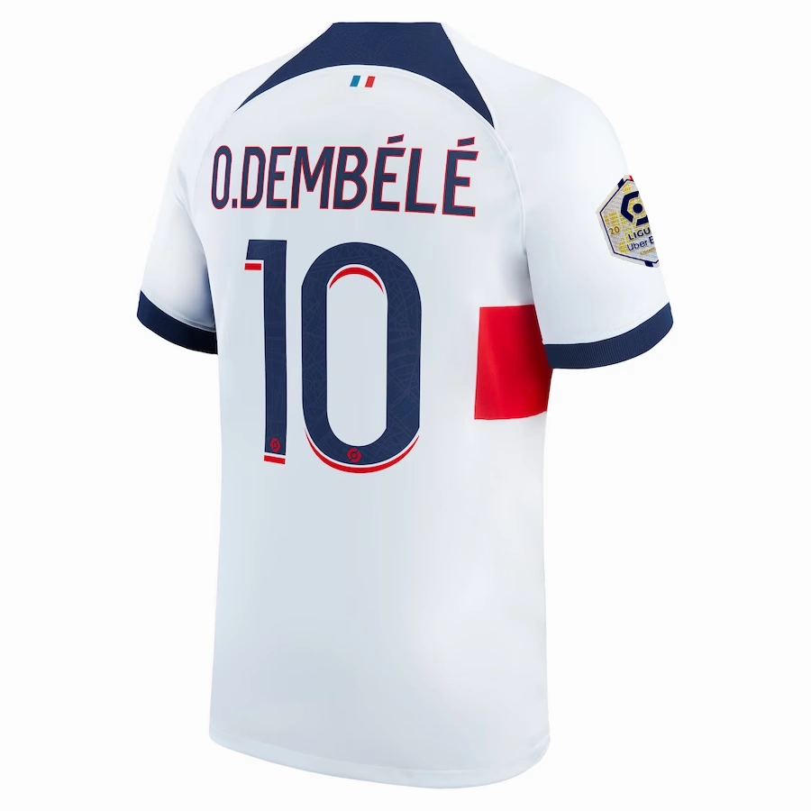 Nike Paris Saint-Germain Ousmane Dembele Away Jersey w/ Ligue 1 Patch 23/24 (White/Midnight Navy)