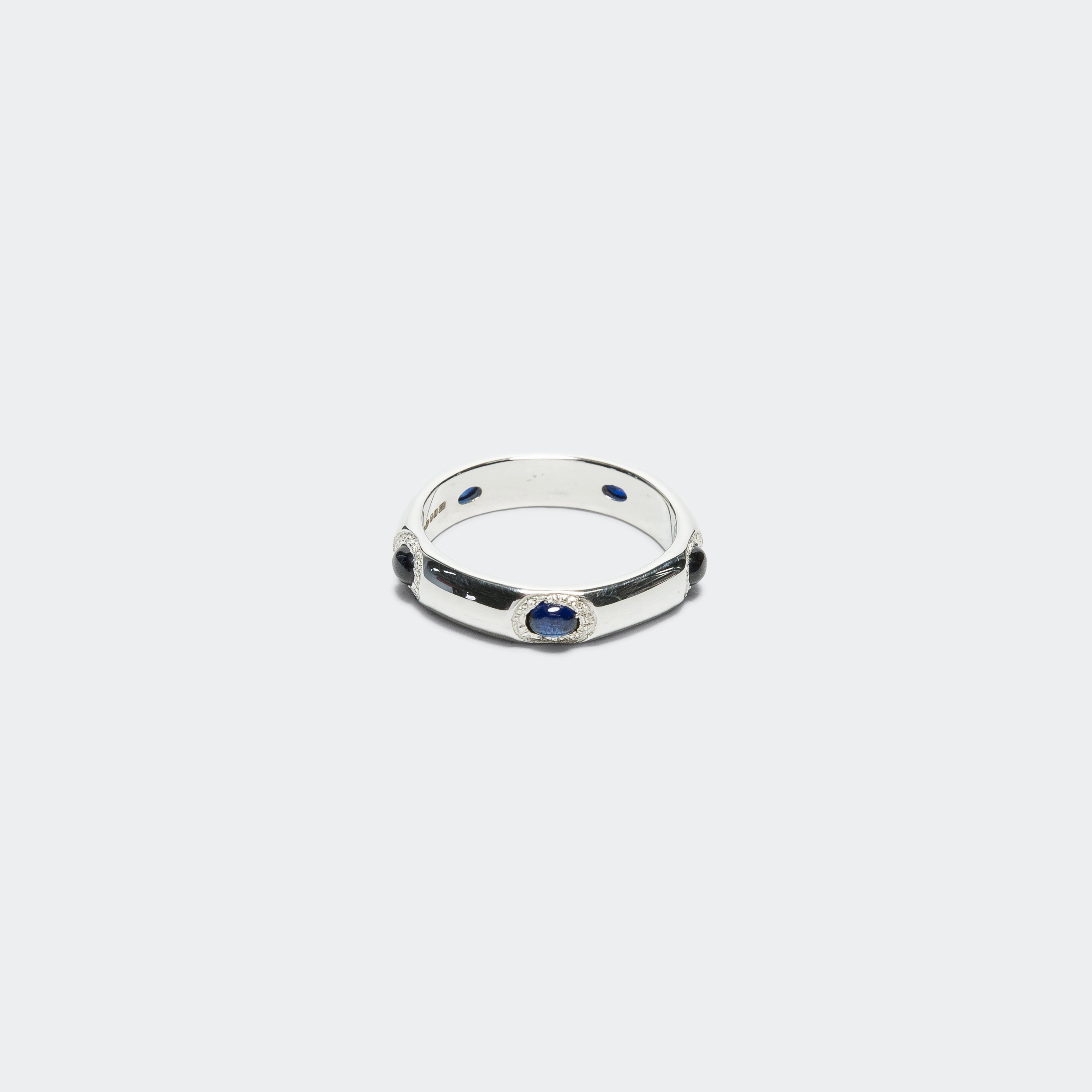 Oval Cabachon Band (Blue) - 925 Silver