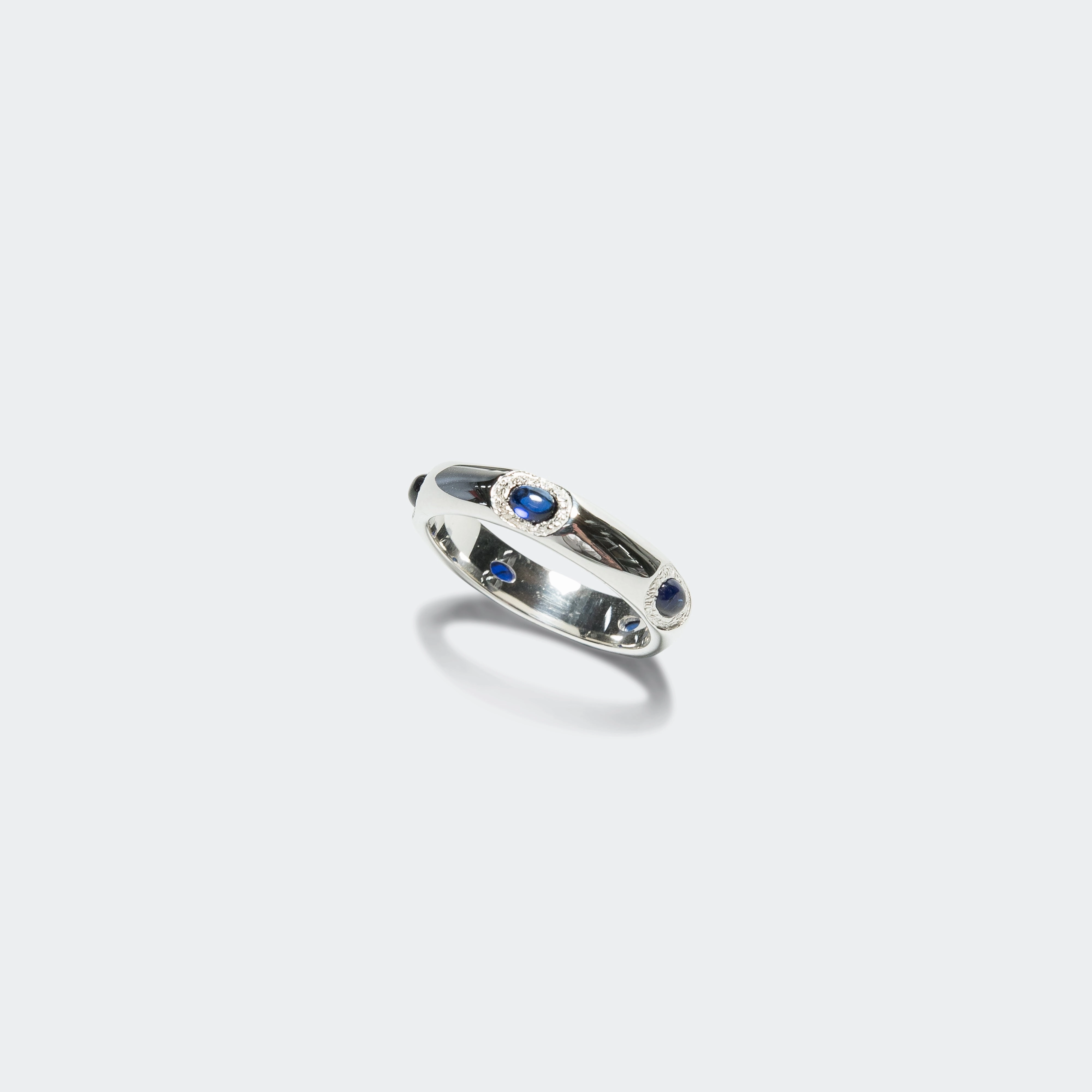 Oval Cabachon Band (Blue) - 925 Silver