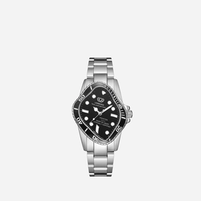PEA101 Silver Precision Steel | Black Bezel | Black Dial 32mm