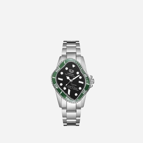 PEA101 Silver Precision Steel | Green Bezel | Black Dial 32mm