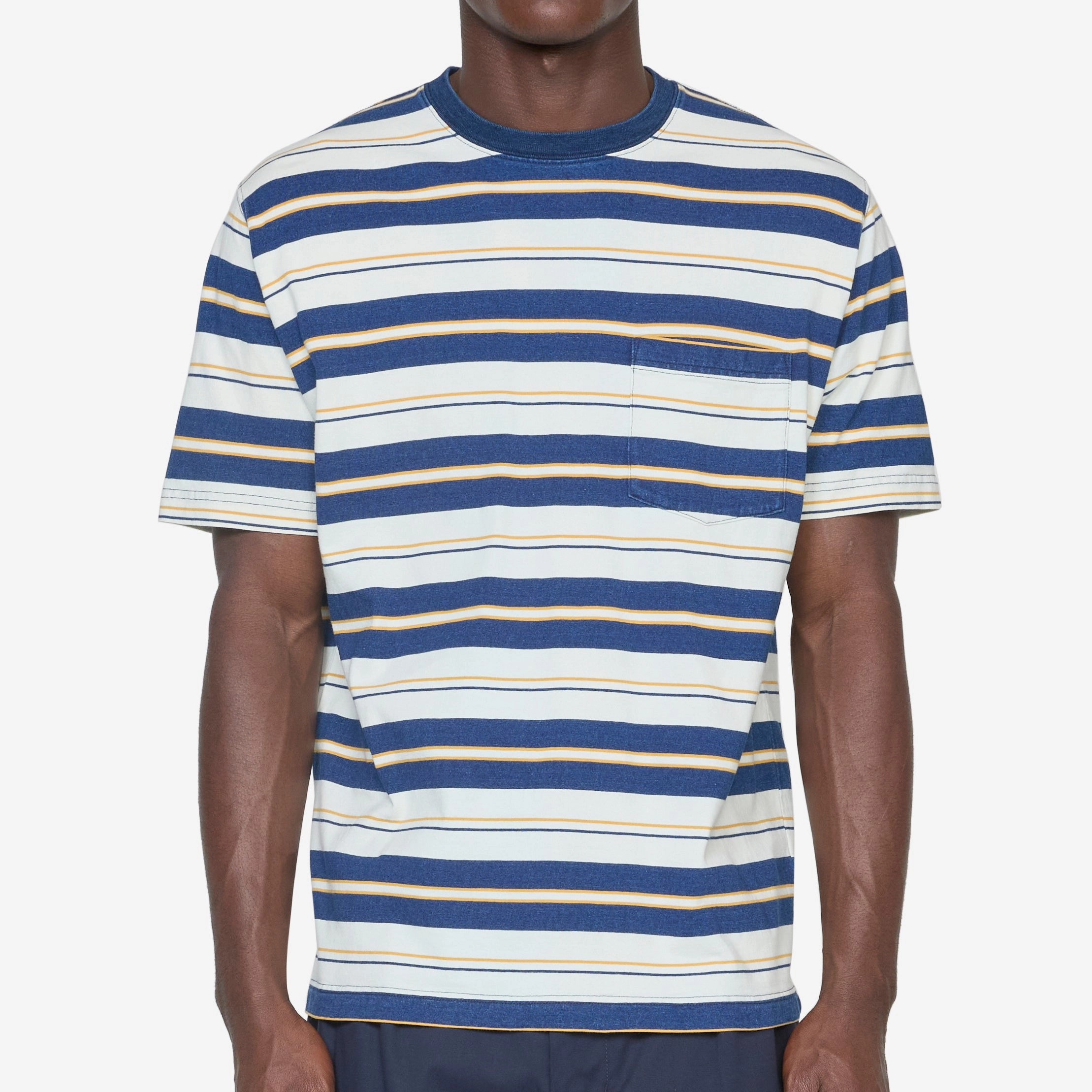 Pocket T-Shirt Stripe Indigo One Wash