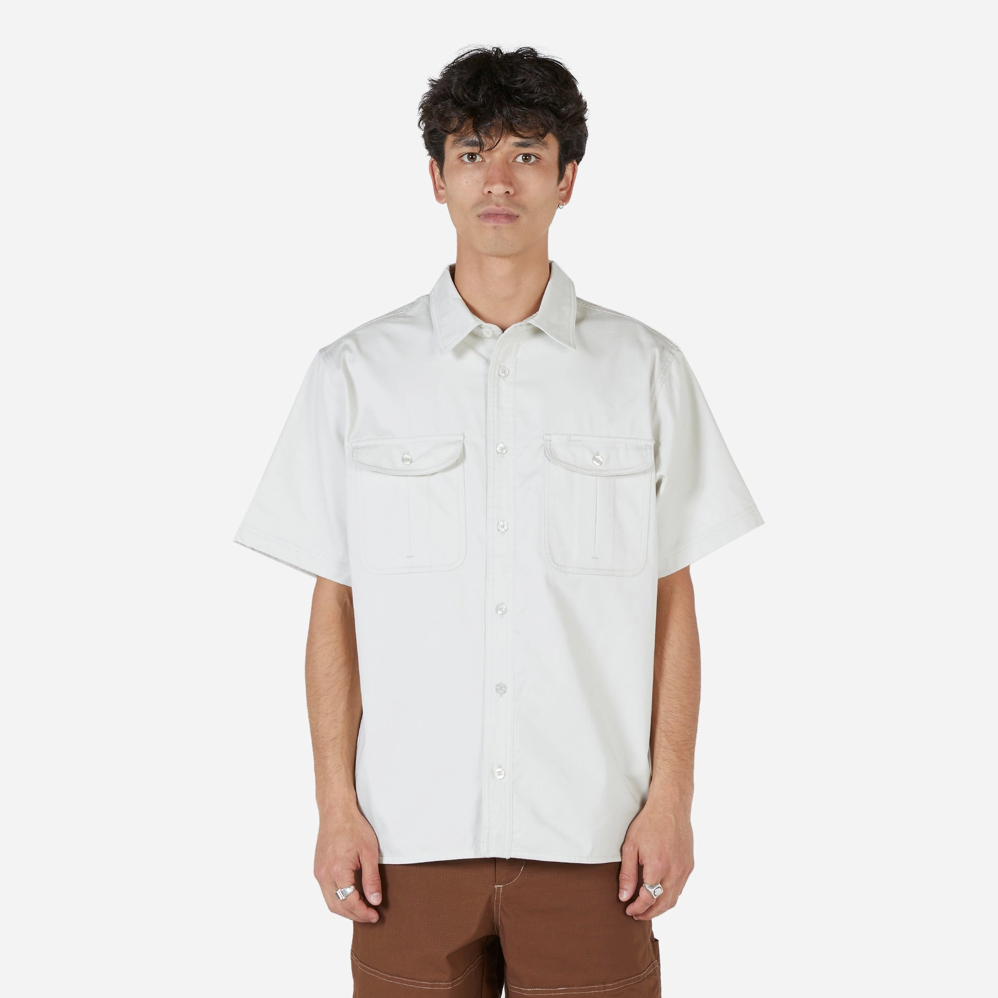 SB Tanglin Short Sleeve Woven Button-Up Skate Top Light Bone